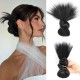 Chinese Low Bun Hairpiece with Chicken Feather Hairpin, Traditional Flower Bud Hair Wrap
