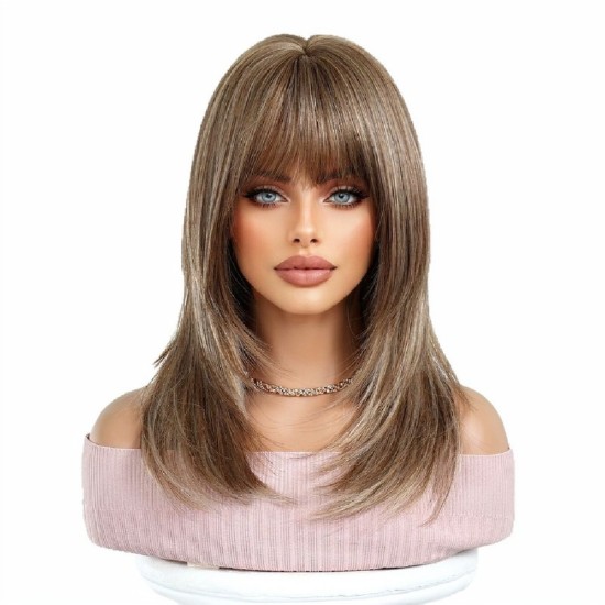 Lightweight Breathable Natural Rose Synthetic Shoulder-Length Wig