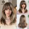 Casual Light Brown Full Wig Rose Lace Front Human Hair Synthetic Shoulder Length Cap for Women - Elegant Style