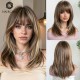 Casual Light Brown Full Wig Rose Lace Front Human Hair Synthetic Shoulder Length Cap for Women - Elegant Style