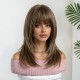 Casual Light Brown Full Wig Rose Lace Front Human Hair Synthetic Shoulder Length Cap for Women - Elegant Style