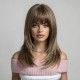 Casual Light Brown Full Wig Rose Lace Front Human Hair Synthetic Shoulder Length Cap for Women - Elegant Style