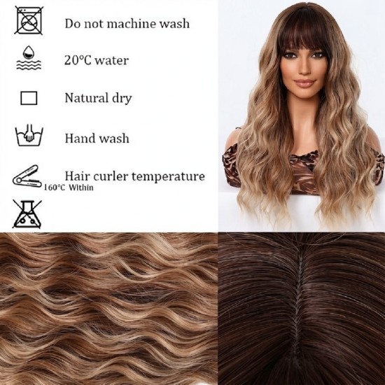 Gradient Brown Long Curly Hair | High-Quality Wavy Style | Women's Full Wig