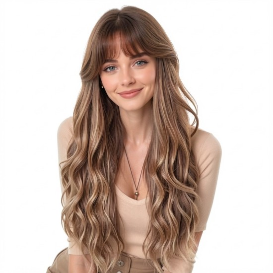 Gradient Brown Long Curly Hair | High-Quality Wavy Style | Women's Full Wig