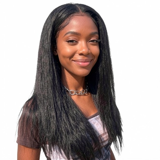Simple Black Long Straight Wig with Middle Part | Realistic Texture | Versatile Styling