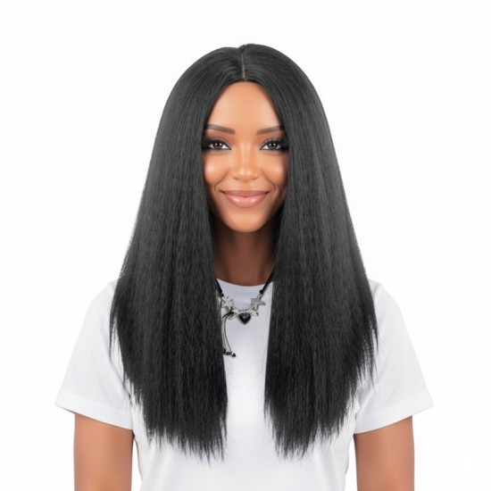 Simple Black Long Straight Wig with Middle Part | Realistic Texture | Versatile Styling