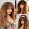 Natural High-Temperature Synthetic Wool Curl Wig with Breathable Net Cap and Bangs, Fully Hand-Knitted for Daily Wear