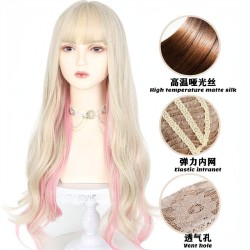 Pink Highlights | Long Wavy Hair | Voluminous & Natural | Women's Full Wig