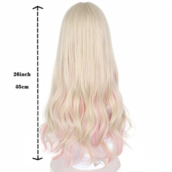 Pink Highlights | Long Wavy Hair | Voluminous & Natural | Women's Full Wig