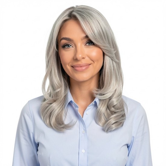 Topper Hair Patch | Conceal Gray Electric Comb with Side Bangs | Natural Invisible Volume Boosting Center Part Extension Block