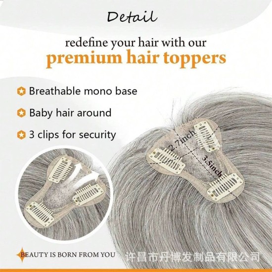 Bangs Topper Hairpiece for Gray Coverage and Invisible Volume with Parting Styles