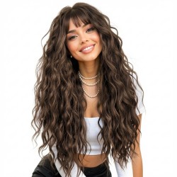 Long Curly Hair Extension with Bangs | High Quality Synthetic Wig Cap