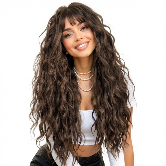 Long Curly Hair Extension with Bangs | High Quality Synthetic Wig Cap