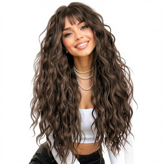 Long Curly Hair Extension with Bangs | High Quality Synthetic Wig Cap