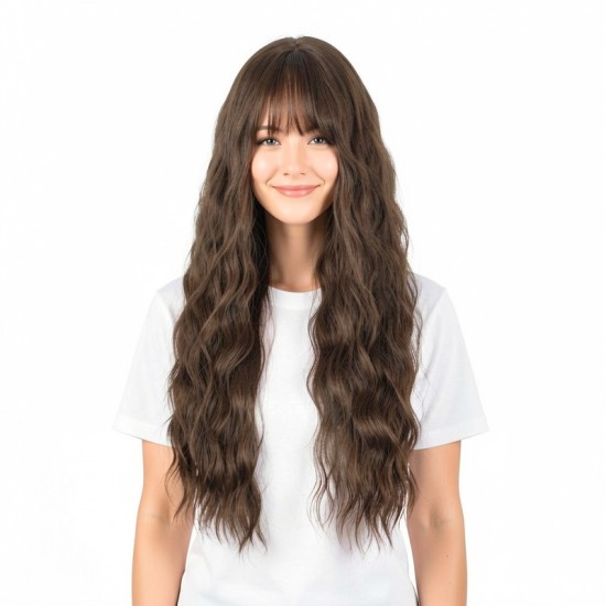 Long Curly Hair Extension with Bangs | High Quality Synthetic Wig Cap