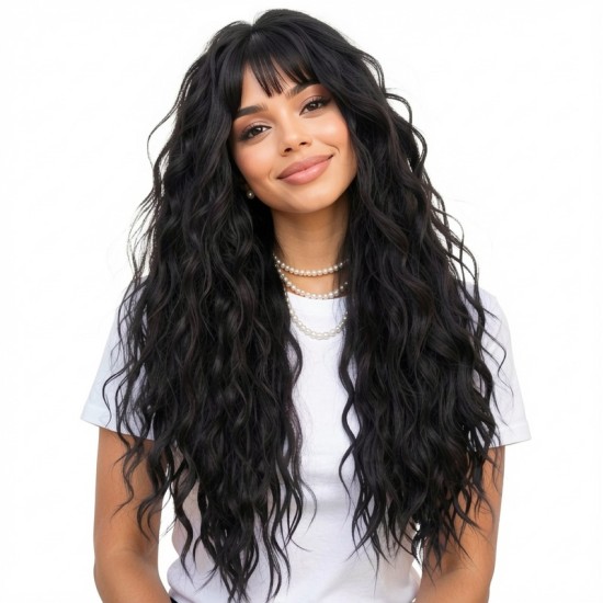 Long Curly Hair Extension with Bangs | High Quality Synthetic Wig Cap