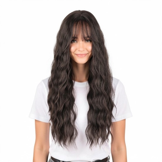 Long Curly Hair Extension with Bangs | High Quality Synthetic Wig Cap