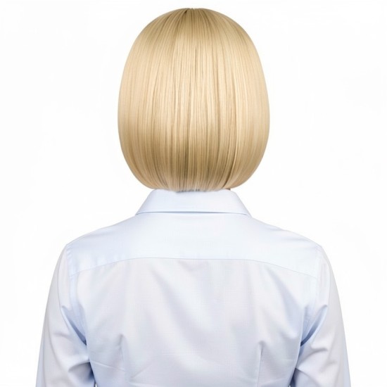 Women's Short Natural Straight Bob Wigs with Air Bangs and Volume Full Cap Lace Frontal Design