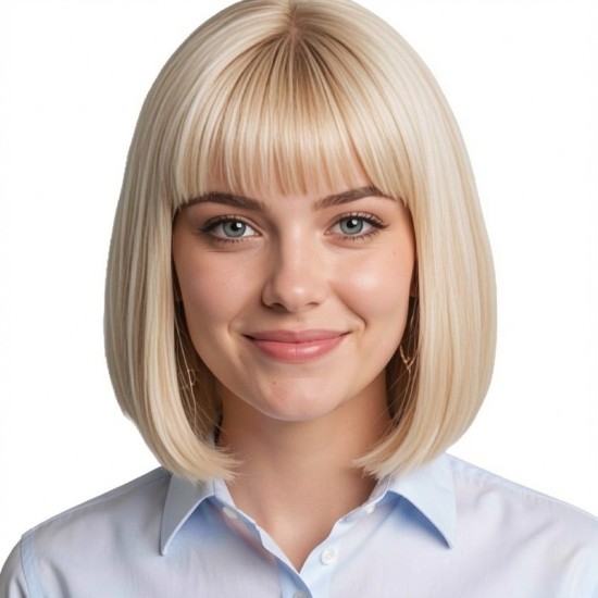Women's Short Natural Straight Bob Wigs with Air Bangs and Volume Full Cap Lace Frontal Design