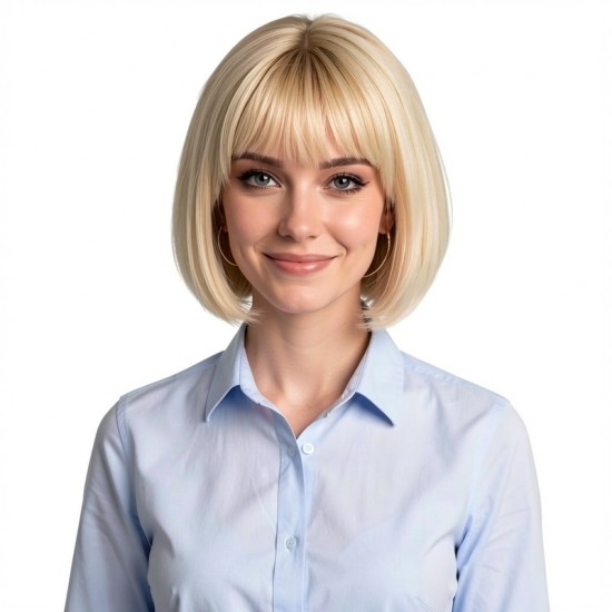 Women's Short Natural Straight Bob Wigs with Air Bangs and Volume Full Cap Lace Frontal Design