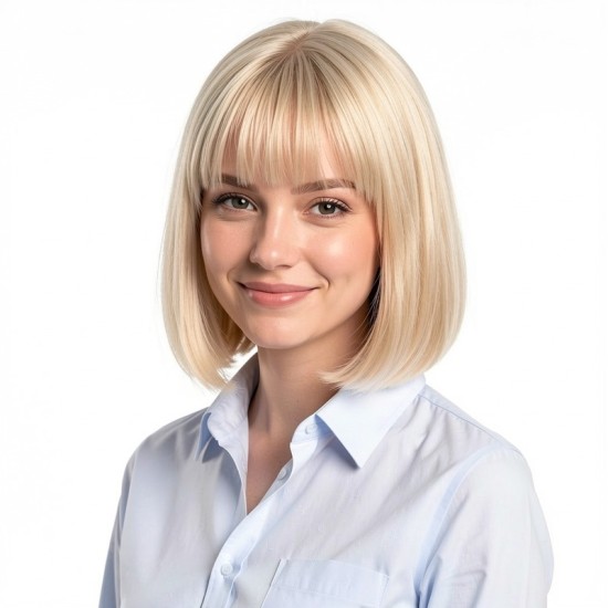 Women's Short Natural Straight Bob Wigs with Air Bangs and Volume Full Cap Lace Frontal Design