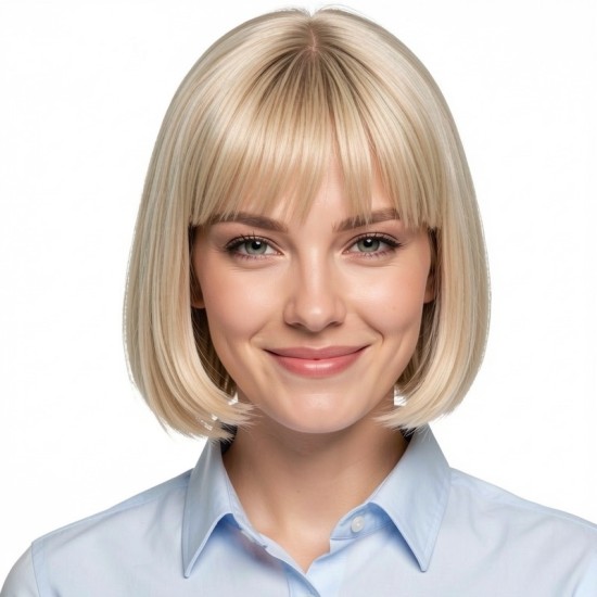 Women's Short Natural Straight Bob Wigs with Air Bangs and Volume Full Cap Lace Frontal Design