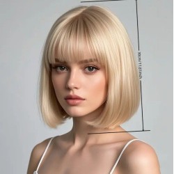 Natural Long Bob Wig for Women with Air Bangs, Straight Full Head Cap with Voluminous Style