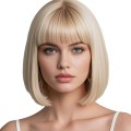 Platinum Blonde Short Bob Wig with Full Bangs - Classic Inverted Style for Women | High Gloss & Natural Look