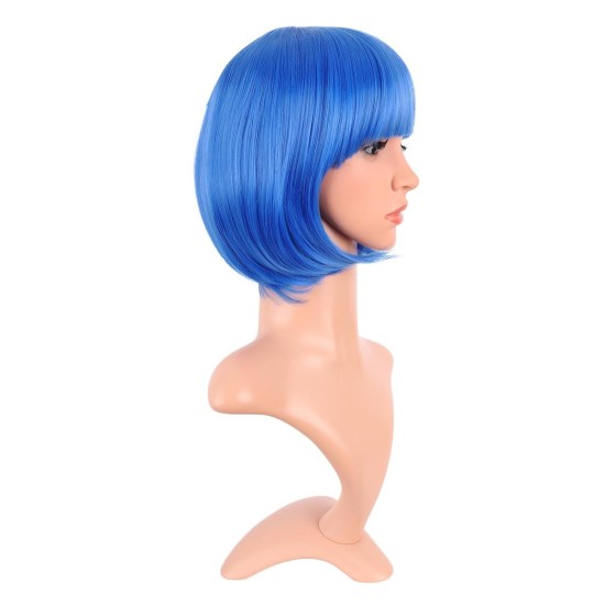 12 Inch Straight Bob Wig for Women with Straight Bangs, Natural Black Heat-Friendly Synthetic Short Bob