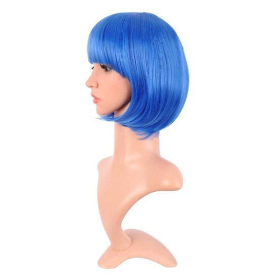 12 Inch Straight Bob Wig for Women with Straight Bangs, Natural Black Heat-Friendly Synthetic Short Bob