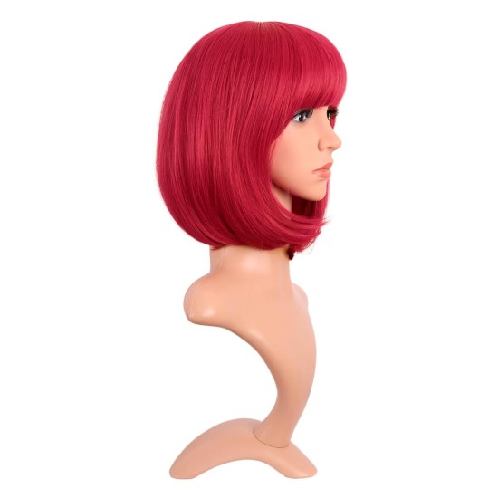 12 Inch Straight Bob Wig for Women with Straight Bangs, Natural Black Heat-Friendly Synthetic Short Bob