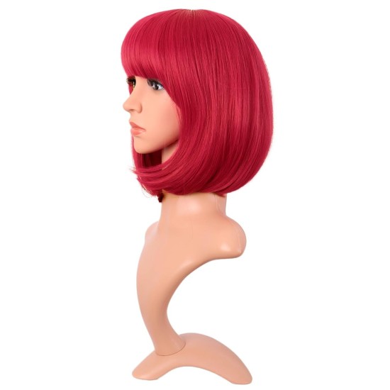 12 Inch Straight Bob Wig for Women with Straight Bangs, Natural Black Heat-Friendly Synthetic Short Bob