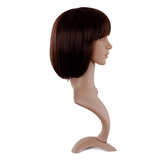 12 Inch Straight Bob Wig for Women with Straight Bangs, Natural Black Heat-Friendly Synthetic Short Bob