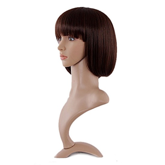12 Inch Straight Bob Wig for Women with Straight Bangs, Natural Black Heat-Friendly Synthetic Short Bob
