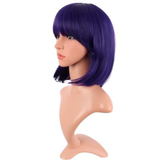 12 Inch Straight Bob Wig for Women with Straight Bangs, Natural Black Heat-Friendly Synthetic Short Bob