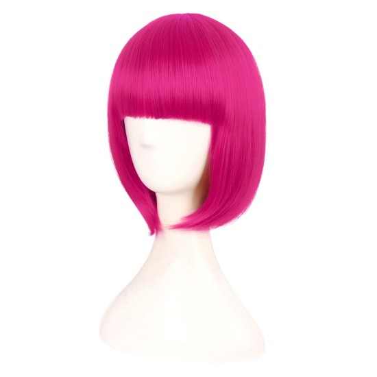 12 Inch Straight Bob Wig for Women with Straight Bangs, Natural Black Heat-Friendly Synthetic Short Bob
