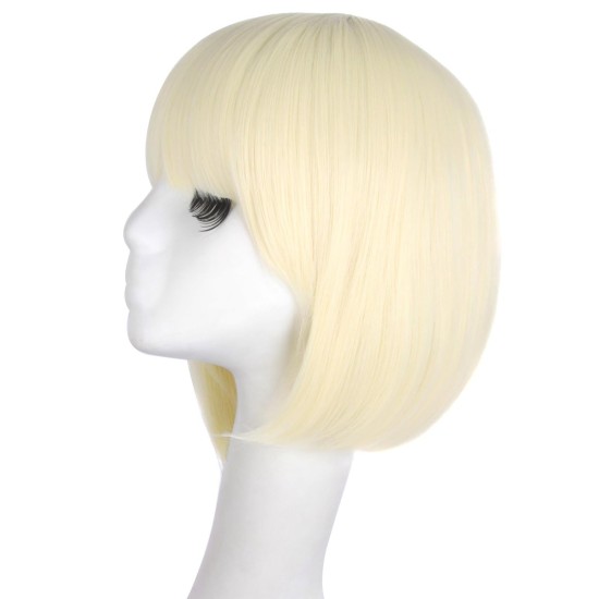 12 Inch Straight Bob Wig for Women with Straight Bangs, Natural Black Heat-Friendly Synthetic Short Bob