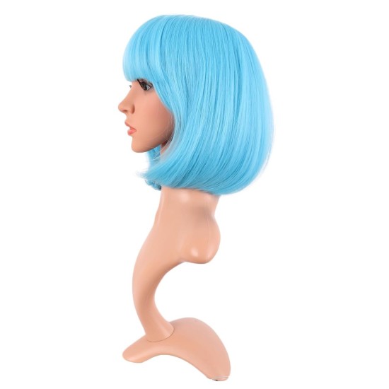 12 Inch Straight Bob Wig for Women with Straight Bangs, Natural Black Heat-Friendly Synthetic Short Bob