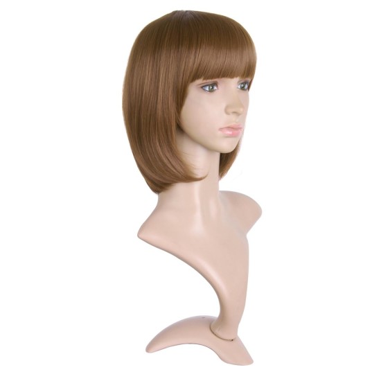 12 Inch Straight Bob Wig for Women with Straight Bangs, Natural Black Heat-Friendly Synthetic Short Bob