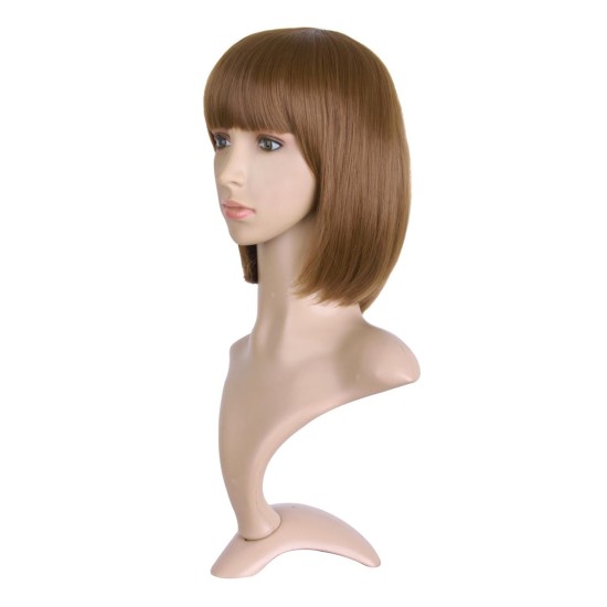 12 Inch Straight Bob Wig for Women with Straight Bangs, Natural Black Heat-Friendly Synthetic Short Bob