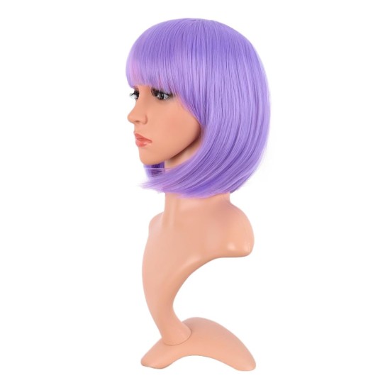 12 Inch Straight Bob Wig for Women with Straight Bangs, Natural Black Heat-Friendly Synthetic Short Bob
