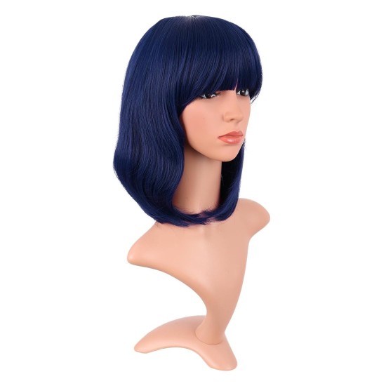 12 Inch Straight Bob Wig for Women with Straight Bangs, Natural Black Heat-Friendly Synthetic Short Bob