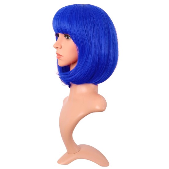 12 Inch Straight Bob Wig for Women with Straight Bangs, Natural Black Heat-Friendly Synthetic Short Bob