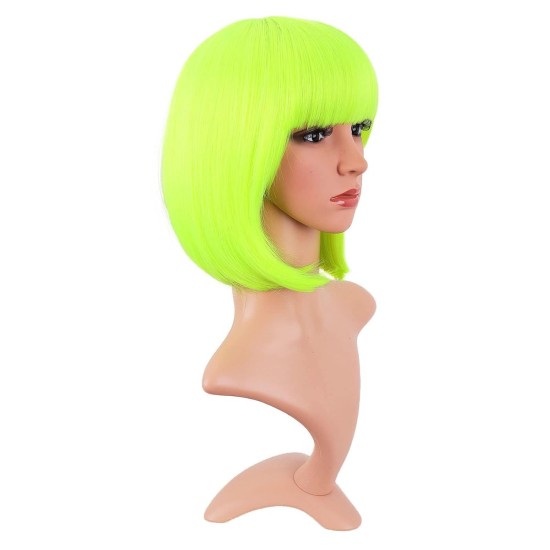 12 Inch Straight Bob Wig for Women with Straight Bangs, Natural Black Heat-Friendly Synthetic Short Bob
