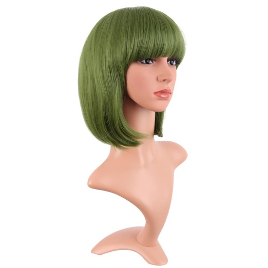 12 Inch Straight Bob Wig for Women with Straight Bangs, Natural Black Heat-Friendly Synthetic Short Bob