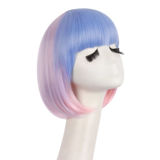 12 Inch Straight Bob Wig for Women with Straight Bangs, Natural Black Heat-Friendly Synthetic Short Bob