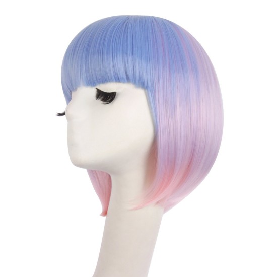 12 Inch Straight Bob Wig for Women with Straight Bangs, Natural Black Heat-Friendly Synthetic Short Bob