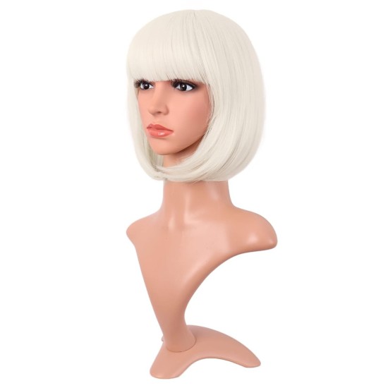 12 Inch Straight Bob Wig for Women with Straight Bangs, Natural Black Heat-Friendly Synthetic Short Bob