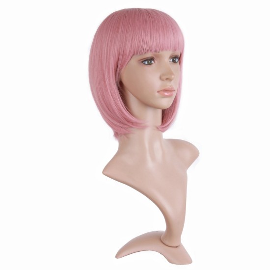12 Inch Straight Bob Wig for Women with Straight Bangs, Natural Black Heat-Friendly Synthetic Short Bob