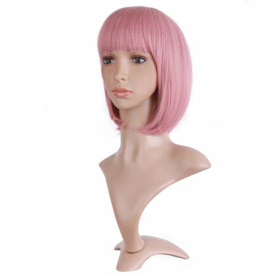 12 Inch Straight Bob Wig for Women with Straight Bangs, Natural Black Heat-Friendly Synthetic Short Bob